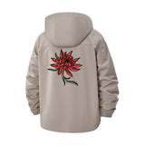 Red Flower Art Unisex Full-Zip Printed Waterproof Hooded Windbreaker