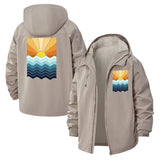 Sunset Waves Unisex Full-Zip Printed Waterproof Hooded Windbreaker