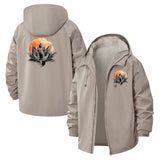 Lotus Sunrise Unisex Full-Zip Printed Waterproof Hooded Windbreaker