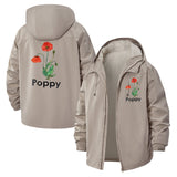 Poppy Floral Unisex Full-Zip Printed Waterproof Hooded Windbreaker