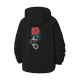 Snake and Rose Unisex Full-Zip Printed Waterproof Hooded Windbreaker