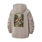 Vintage Bird Illustration Unisex Full-Zip Printed Waterproof Hooded Windbreaker