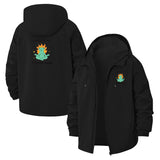 Cute Cartoon Flame Character Unisex Full-Zip Printed Waterproof Hooded Windbreaker