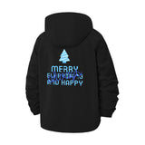 Festive Tree Merry Everything Unisex Full-Zip Printed Waterproof Hooded Windbreaker
