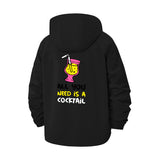 Cocktail Motif Unisex Full-Zip Printed Waterproof Hooded Windbreaker
