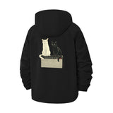 Cat Duo and Keyboard Unisex Full-Zip Printed Waterproof Hooded Windbreaker