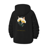 Butterfly and Floral Unisex Full-Zip Printed Waterproof Hooded Windbreaker