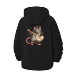 Banjo Playing Opossum Unisex Full-Zip Printed Waterproof Hooded Windbreaker