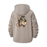 Banjo Playing Opossum Unisex Full-Zip Printed Waterproof Hooded Windbreaker