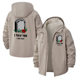 Dark Humor Tombstone Unisex Full-Zip Printed Waterproof Hooded Windbreaker