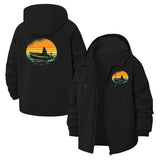 Sunset Fishing Boat Unisex Full-Zip Printed Waterproof Hooded Windbreaker