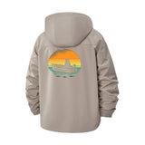 Sunset Fishing Boat Unisex Full-Zip Printed Waterproof Hooded Windbreaker