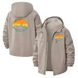 Sunset Fishing Boat Unisex Full-Zip Printed Waterproof Hooded Windbreaker