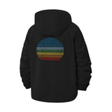 Retro Sunset Graphic Unisex Full-Zip Printed Waterproof Hooded Windbreaker
