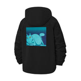 Chill Cat Illustration Unisex Full-Zip Printed Waterproof Hooded Windbreaker