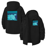 Chill Cat Illustration Unisex Full-Zip Printed Waterproof Hooded Windbreaker