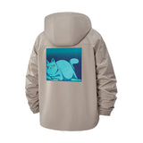Chill Cat Illustration Unisex Full-Zip Printed Waterproof Hooded Windbreaker