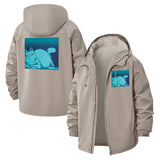 Chill Cat Illustration Unisex Full-Zip Printed Waterproof Hooded Windbreaker
