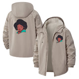 Afro Portrait Unisex Full-Zip Printed Waterproof Hooded Windbreaker