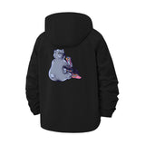 Chill Bear Eating Pizza Unisex Full-Zip Printed Waterproof Hooded Windbreaker