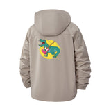 Cartoon Dinosaur Unisex Full-Zip Printed Waterproof Hooded Windbreaker