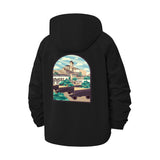 Cityscape Illustration Unisex Full-Zip Printed Waterproof Hooded Windbreaker