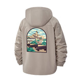 Cityscape Illustration Unisex Full-Zip Printed Waterproof Hooded Windbreaker