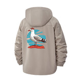 Seagull Motif Unisex Full-Zip Printed Waterproof Hooded Windbreaker