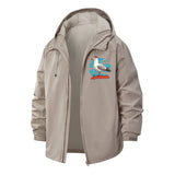 Seagull Motif Unisex Full-Zip Printed Waterproof Hooded Windbreaker