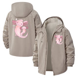 Cute Axolotl Family Unisex Full-Zip Printed Waterproof Hooded Windbreaker