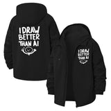 Hand-Drawn Humor Unisex Full-Zip Printed Waterproof Hooded Windbreaker