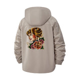 Vintage Rose Portrait Unisex Full-Zip Printed Waterproof Hooded Windbreaker