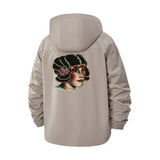 Vintage Pin-Up Portrait Unisex Full-Zip Printed Waterproof Hooded Windbreaker