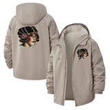 Vintage Pin-Up Portrait Unisex Full-Zip Printed Waterproof Hooded Windbreaker