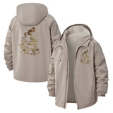 Cat on Stack of Books Unisex Full-Zip Printed Waterproof Hooded Windbreaker