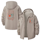 Retro Computer Circuit Unisex Full-Zip Printed Waterproof Hooded Windbreaker