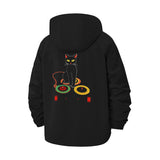 Black Cat and Abstract Circles Unisex Full-Zip Printed Waterproof Hooded Windbreaker