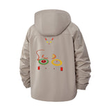 Black Cat and Abstract Circles Unisex Full-Zip Printed Waterproof Hooded Windbreaker
