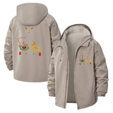 Black Cat and Abstract Circles Unisex Full-Zip Printed Waterproof Hooded Windbreaker