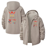 Geometric Cat Motif Unisex Full-Zip Printed Waterproof Hooded Windbreaker