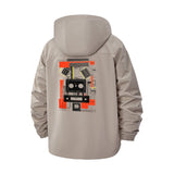 Retro Cassette Graphic Unisex Full-Zip Printed Waterproof Hooded Windbreaker