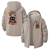 Retro Cassette Graphic Unisex Full-Zip Printed Waterproof Hooded Windbreaker