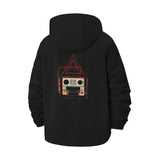 Retro Cassette Unisex Full-Zip Printed Waterproof Hooded Windbreaker