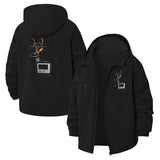 Retro Deer Cassette Unisex Full-Zip Printed Waterproof Hooded Windbreaker