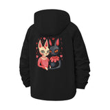 Whimsical Cat Duo Unisex Full-Zip Printed Waterproof Hooded Windbreaker