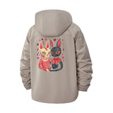 Whimsical Cat Duo Unisex Full-Zip Printed Waterproof Hooded Windbreaker