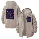 Retro Star Pattern Unisex Full-Zip Printed Waterproof Hooded Windbreaker