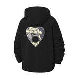 Floral Heart Guitar Pick Unisex Full-Zip Printed Waterproof Hooded Windbreaker
