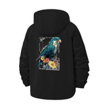 Tropical Parrot and Floral Art Unisex Full-Zip Printed Waterproof Hooded Windbreaker