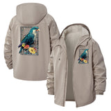 Tropical Parrot and Floral Art Unisex Full-Zip Printed Waterproof Hooded Windbreaker